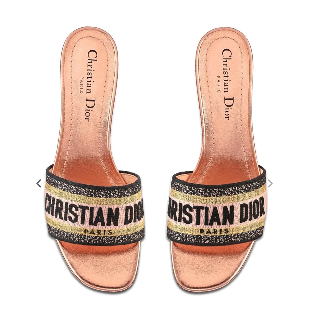 Dway Metallic Thread And Cotton Heeled Slide Sandals